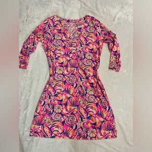 Lilly Pulitzer 3/4 Sleeve Shift Dress Pima Cotton Shells Pink